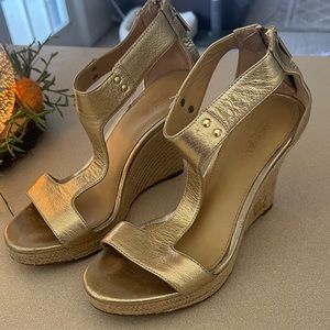 Gold Michael Kors open toe wedges